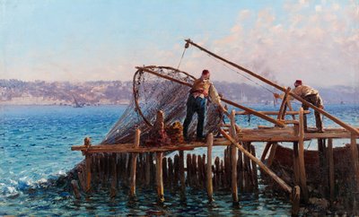 Pescadores trayendo la captura de Fausto Zonaro